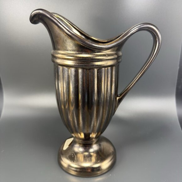 Haeger Art Pottery Bronzed Metallic Glaze Urn Pitcher Footed Vase Vintage - Picture 7 of 16